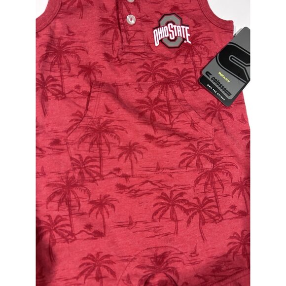 NEW Ohio State Buckeyes Colosseum Red Palm Trees Romper Hat Set Boys 6-12 M - Picture 4 of 8